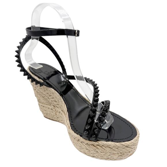 Christian Louboutin Mafaldina Espadrille Wedge Sandals Size 39 US 9 Black Spike - Picture 8 of 15